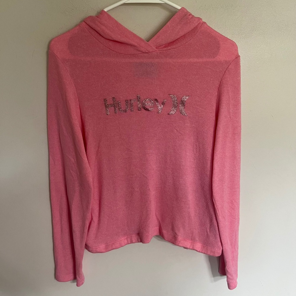 Hurley Pink Glitter Logo‎ Lightweight Knit Hoodie Girls Large 12-13 Yrs